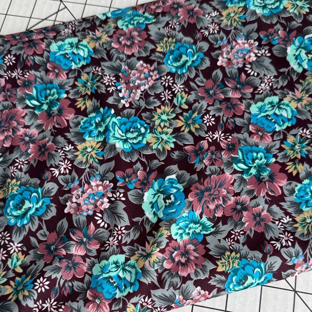 Vintage 1990s Etchings Floral Stretch Fabric Teal Rose Burgundy 2.25 Yards x 58”